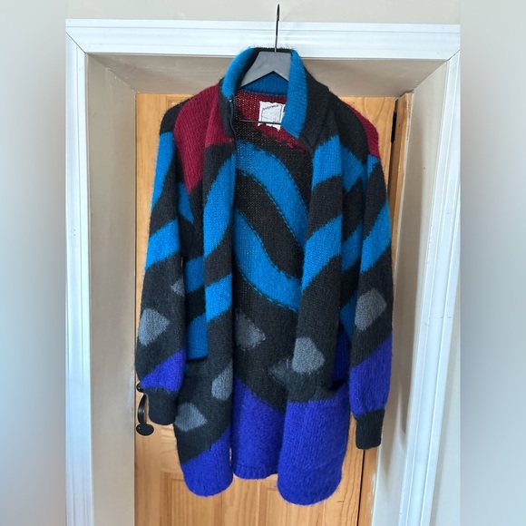 Bridgewear Sweaters - VTG 80’s Rare Mohair Sweater, Warm, Cardigan BRIDGEWEAR, Multicolored Geometric